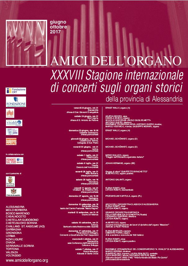 XXXVIII Stagione internazionale di concerti sugli organi storici della provincia di Alessandria